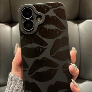 Black Lip Print Phone Case for iPhone 16
